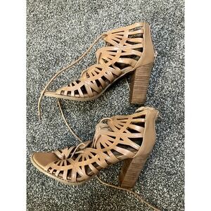 Report Brown Cage‎ Cutout Block High Heel Sandals Size 8M EUC